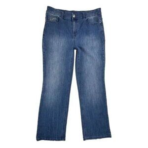 Secrets by David Vered Jeans Size 10 Blue Mid Rise Embellished Pockets